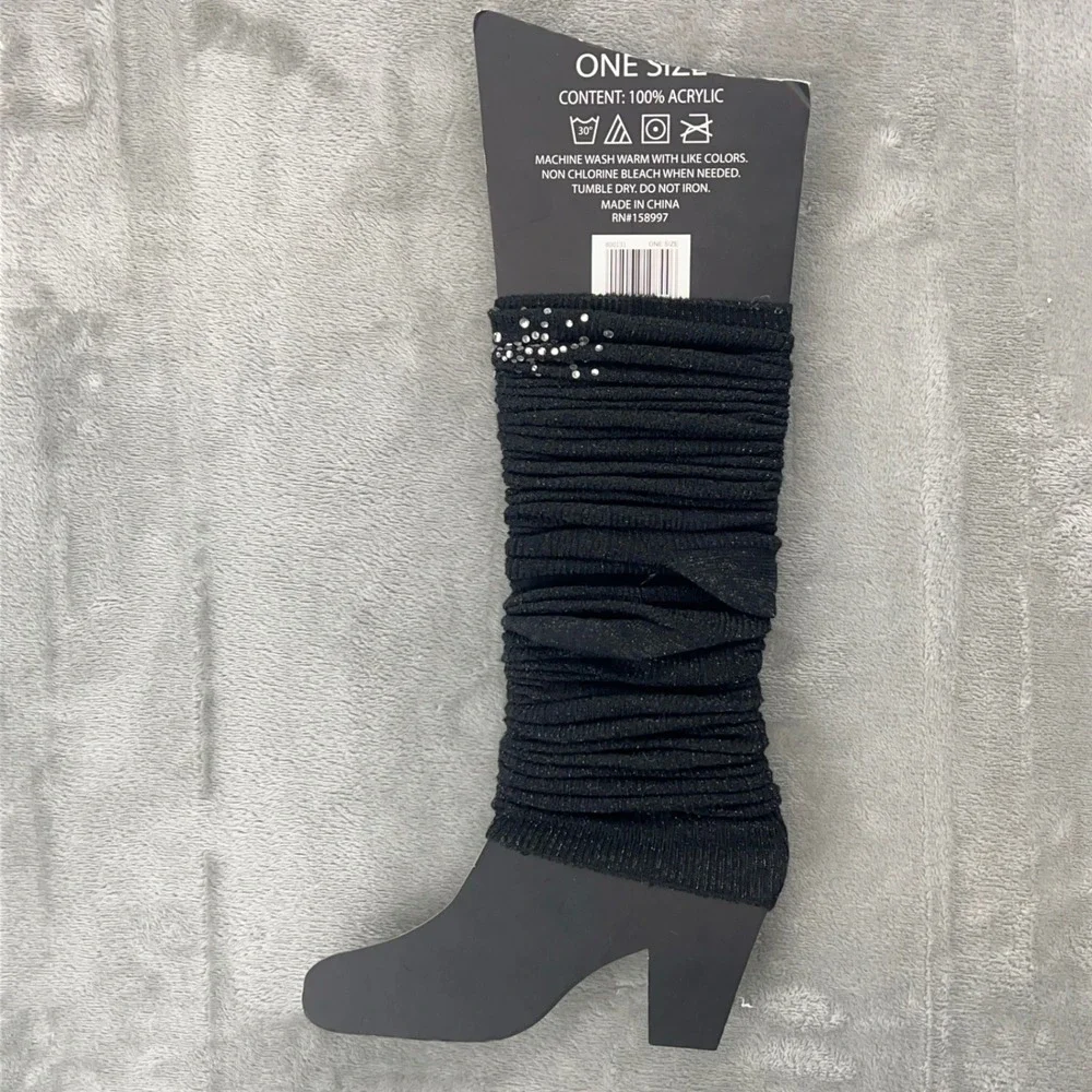Asha Black Knit Legwarmers Rhinestone Embellished Shimmer Metallic One Size‎ NEW